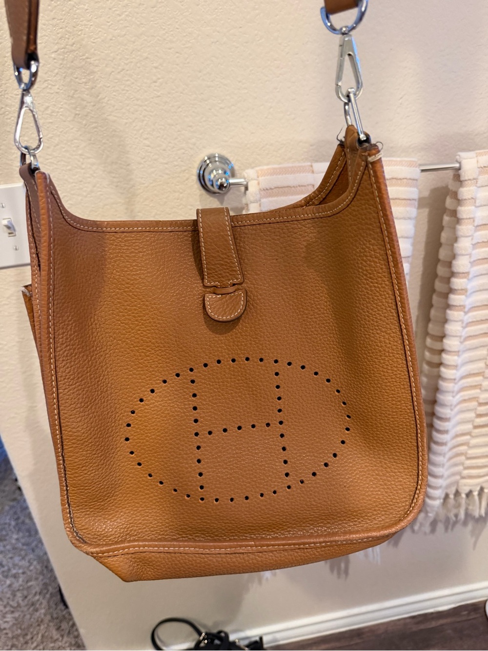 Hermes Tan Perforated H Evelyne Leather Crossbody